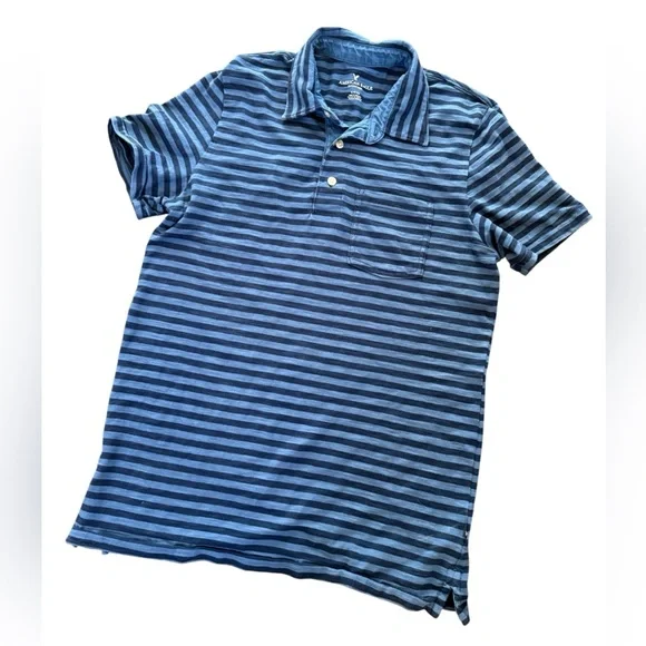 American Eagle Outfitters Men's Blue Striped Golf style shirt in a size S - Picture 4 of 6